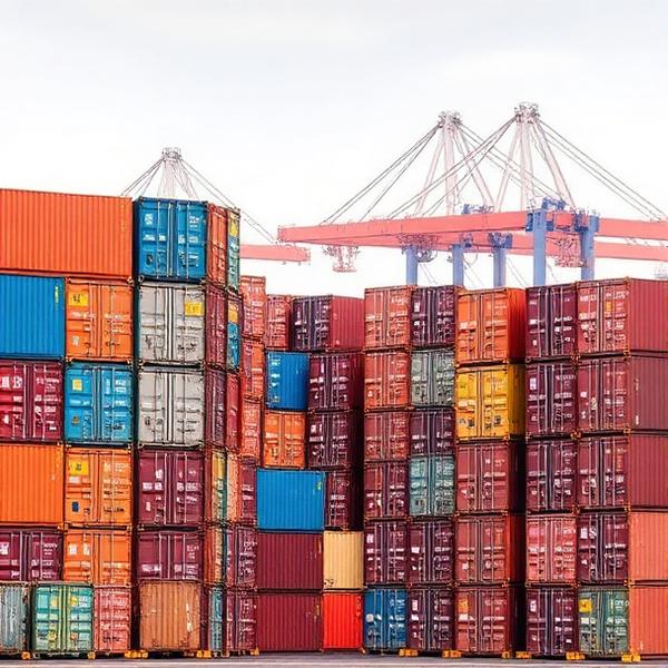 Stacked shipping containers at a port terminal