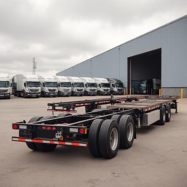 Trailer chassis lined up outside a depot warehouse