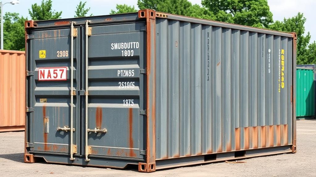 40 foot high cube shipping container in a storage yard